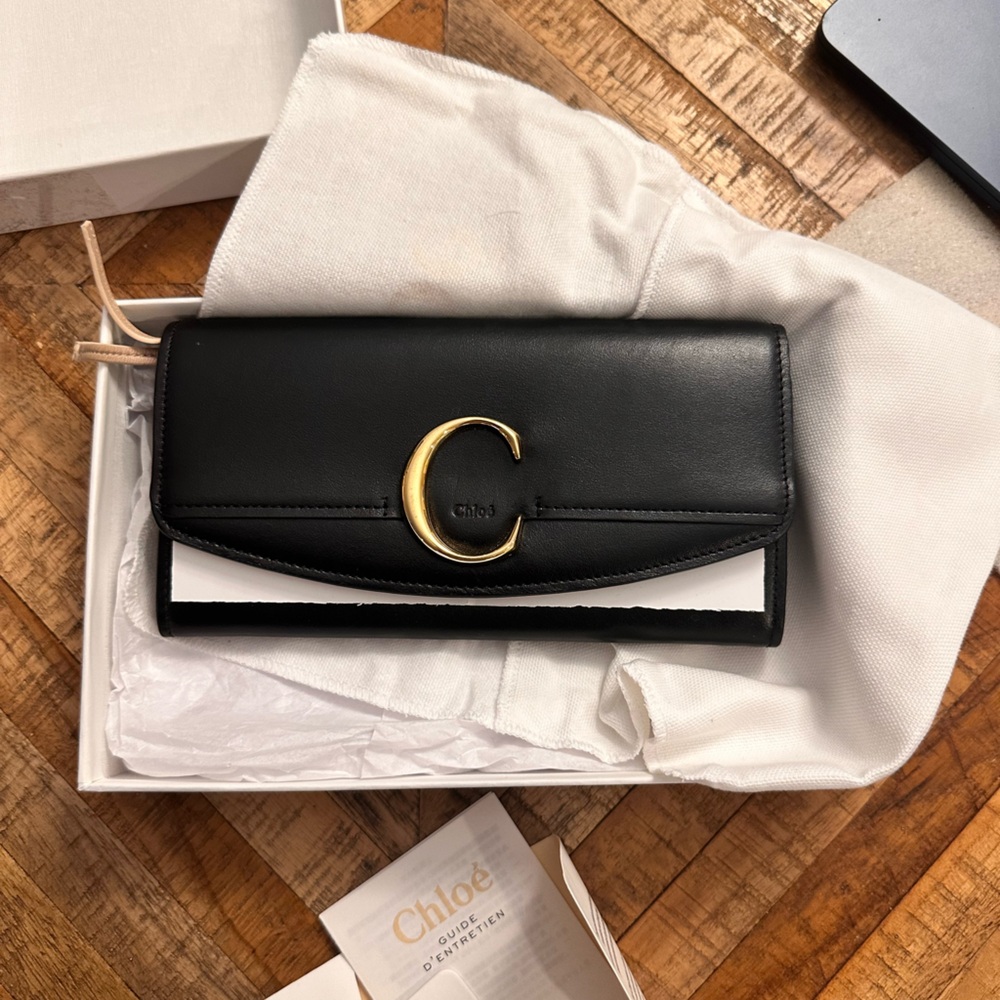 Chloé Gold and Black Long Wallet with Flap